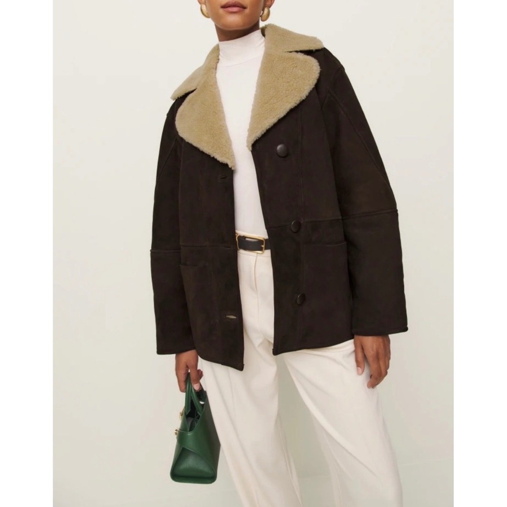 Reformation Veda Luca Suede Jacket Shearling Brown Small